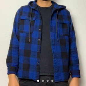 BLUE MENS HOODED FLANNEL